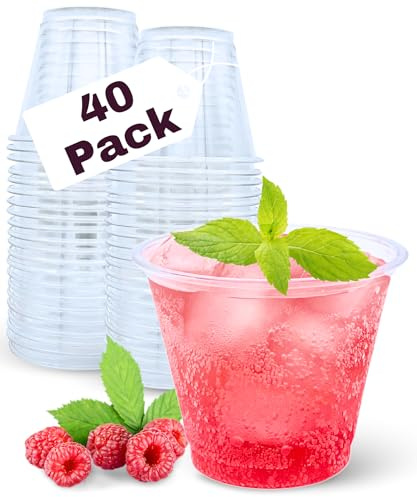 Aatriet 40 Pack 9 oz Clear Plastic Cups, 9oz Clear Disposable Punch Cups Wine Glasses, Sturdy Recylable Small Drinking Cup for Wedding Party, Cocktail Cup, Plastic Tumblers for Cold Drinks
