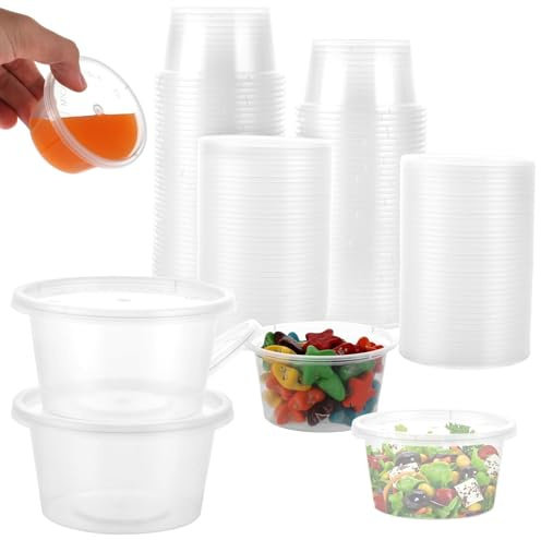 YAYODS Lot de 100 Gobelets à Sauce avec Couvercle 100ml - Petit Récipient Plastique Alimentaire Sans BPA - Pot de Sauce Hermétique et Empilable pour Dips, Dressings, Épices et Takeaway - Réutilisable