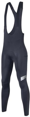 Santic Pantaloni da ciclismo con bretelle da uomo ad alta elasticità, lunghi imbottiti con tasca laterale, grigio., XXL