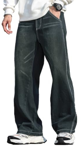 Zewool Jeans Baggy Hip Hop para Hombres, Jeans Skater de Pierna Ancha, Pantalones de Denim de Ajuste Holgado, XL