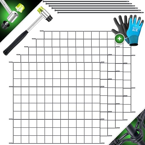 KESSER Recinzione da giardino, set completo di 5 recinti dritti, con guanti, 1 martello + 6 barre di fissaggio, recinzione per giardino, recinzione, set di recinzioni per animali