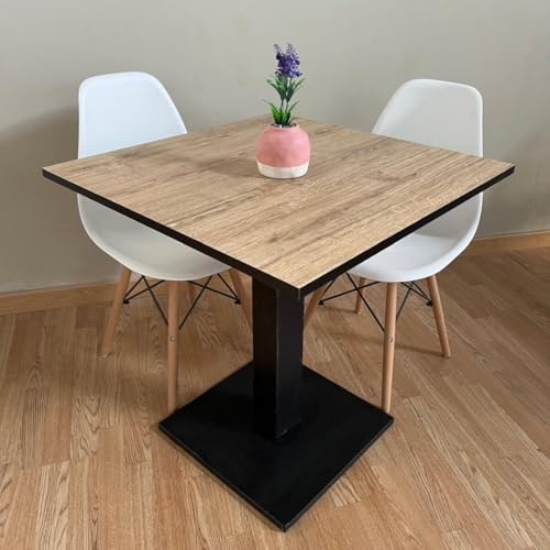 Generico Tavolo Bar Bistrot Ristorante Quadrato con Piede Centrale 60/70/80 cm Colori Assortiti (Aspen Oak - Nero, 60x60)