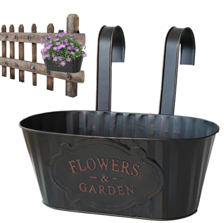 Gitekain Geländer-Pflanzgefäß, Metall-Pflanzgefäß mit Fenster-Blumenkästen, Eisen-Garten-Pflanztöpfe für Balkon, Hof und Heimdekoration, 28 x 24 x 9,5 cm