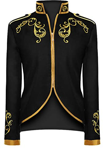 Costume de prince pour homme, manteau noble pour homme, veste gothique rétro, médiéval, costume de cour brodé, prince, vêtements steampunk, frack, Halloween, carnaval, fête à thème, Noir , XXL