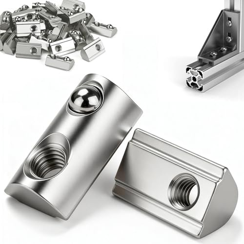Mawmuaw T-muttrar M8 med kula 45 stycken T-mutter för aluminiumprofil 30x30 Nut 8, glidmutter M8 kolstål glidmutter med fjäderkula för 3D-skrivare, CNC-fräs, DIY-projekt
