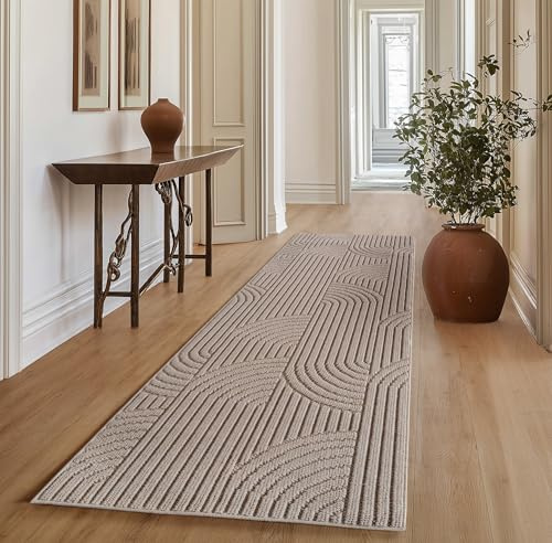 SIMPEX Teppich Läufer 80x250 cm Beige Boho Design Bouclé Schlingenflor Skandi Stil Superweich Robust Pflegeleicht Moderner Flurteppich für Eingangsbereich Küche Korridor Schlafzimmer
