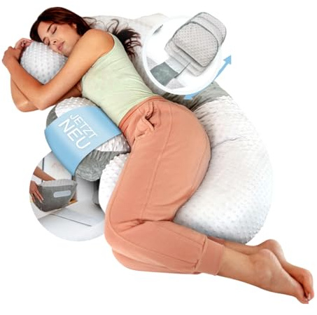 BabybeFun Schwangerschaftskissen zum Schlafen [Extra Komfort Dank Verstellfunktion] Seitenschläferkissen inkl Bezug Stillkissen XXL aus Samt Kuschelkissen Pregnancy Pillow Kissen Schwangerschaft Grau