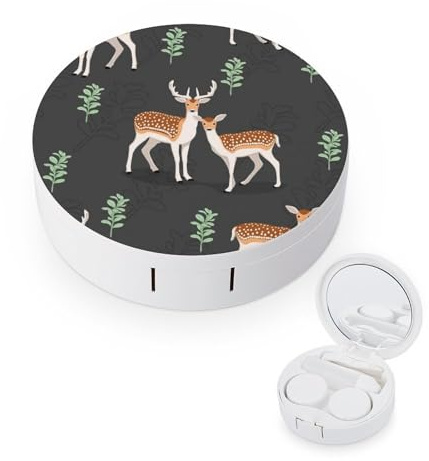 fkgvwo Contact Lens Container Cartoon Deer Travel Contact Lens Box with Mirror Tweezers Solution Bottle
