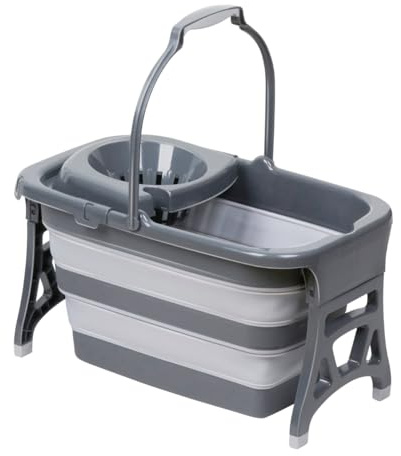 Dirt Devil Foldable Mop Bucket 20 Litres - Mop Bucket with Wringer - Space-saving Cleaning - Portable Plaster Grey White