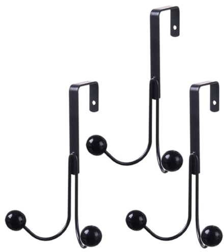 TOBBOMEY Lot de 3 Crochets de Porte Noirs sans Perçage en Fer Double Boule, Porte-Manteaux Suspendu Robuste pour Chambre et Salle de Bain, pour Vêtements, Serviettes et Chapeaux,
