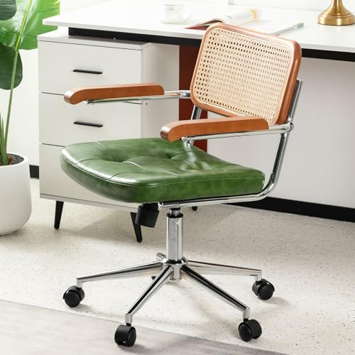TQHOQ Small Desk Chair Office with Wheels, Armless Black Office Chairs for Home Adjustable Height with Modern Walnut Backrest for Small Space (Green)