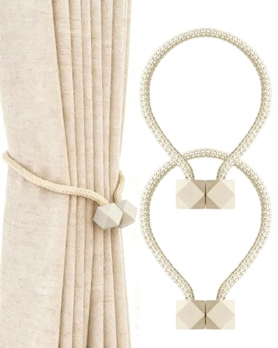 CULEB 2 Piezas Magnetic Curtain Tiebacks,Sujeta Cortinas,Hebilla de Cortina Fija,Alzapaños Cortinas,Abrazaderas Cortinas,Clips Cortinas para Decoración Hogar,Ventanas Hoteles,Oficinas,Casa(Beige)
