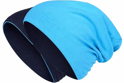 Balinco 2 en 1 Reversible Slouch Long Beanie Jersey Algodón Elástico Unisex Hombres Señoras Sombrero Heather en 24 Colores Diferentes (8) (Azul Oscuro/Turquesa)