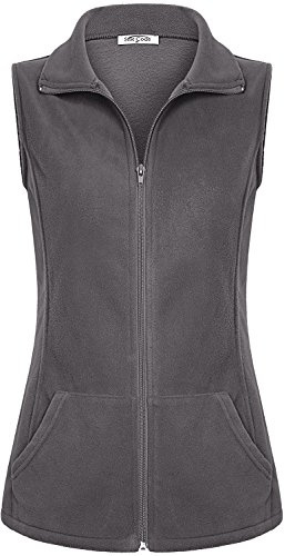 SeSe Code Vest for Women Ladies Fleece Fabric Zip Up Athletic Apparel Lightweight Boutique Trend Basic Plain Gorgeous Coat Fitted Top with Pockets Grey M