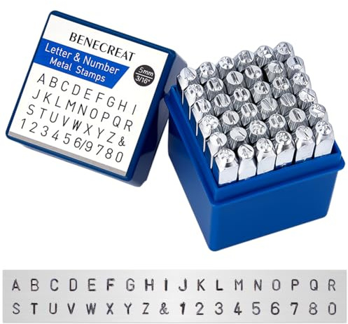 BENECREAT 36 Pack(5 mm 3/16 ) Sellos de Letras y números Herramientas Estampadas de Metal Perforado - Material de Acero de Carbono Duro Galvanizado para Perforación Metal, Joyería, Cuero