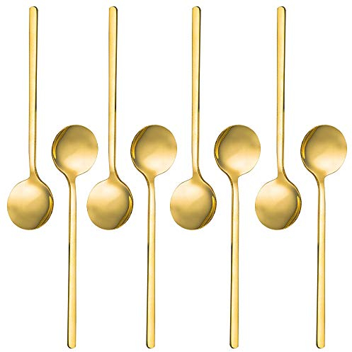 SourceTon Mini-Teelöffel, vergoldet, Edelstahl, für Kaffee, Zucker, Dessert, Kuchen, Eis, Suppe, Antipasto, Cappuccino, 13 cm, 8 Stück