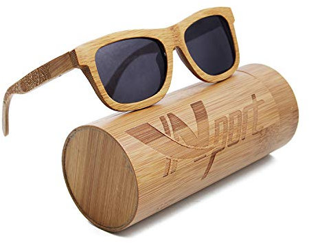 Ynport Crefreak Lunettes de soleil unisexe avec structure en charbon de bambou ; lunettes de soleil classiques recouvertes de bois ; lunettes vintage flottantes dans l'eau, Gris 853, 15 x 5 cm