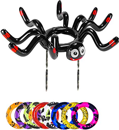Halloween Ring Toss Games for Kids Party,Inflatable Throwing Rings Halloween Party Toss Games,Inflatable Spider Hat with 8 Rings Toss Toys for Kid,Adults Family Indoor Outdoor Garden Parties Fun Game