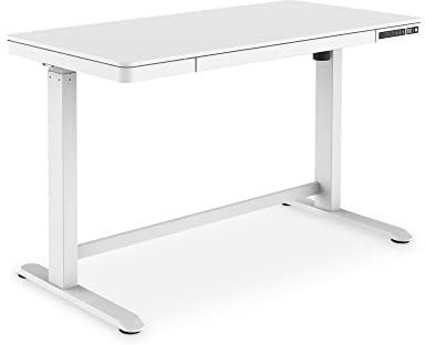 DIGITUS höhenverstellbarer Schreibtisch elektrisch – USB-Ladestation – LED-Display – Memory-Funktion – Tastensperre – 1 Motor – Antikollisionssystem – Schublade – 120 x 60 cm (B x T) – Weiß