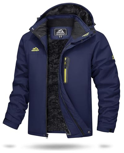 TACVASEN Waterproof Jacket Mens Winter Fleece Jackets Full Zip Outdoor Hiking Hoodies for Skiing Hiking Rainy Navy,M