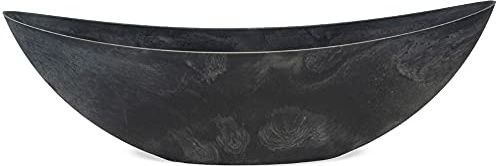 Ovale XXL Pflanzschale für draußen - riesige Schiff Dekoschale in schwarzer Stein-Optik als Blumentopf Pflanztopf - 66 cm Jardiniere Schale für Garten Balkon oder Friedhof als Grab-Schmuck