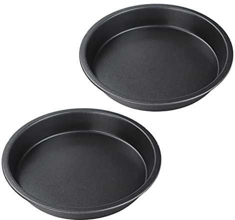 Buachois 2 Pcs Non-Stick Round Pizza Pan, 10in Round Baking Tray DeepThickened Carbon Steel Baking Tray Cooking Tools Pizza Plates for Oven Baking Pies Cakes Bread