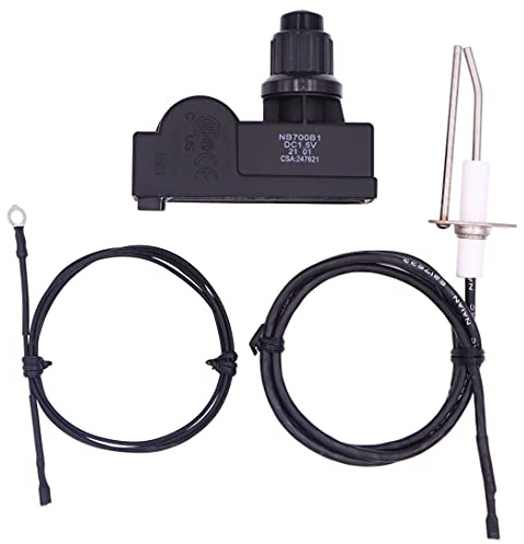 Kit di accensione a pulsante per bruciatore a gas Fire Pit con pulsante durevole 2 accensione e filo di accensione e filo di accensione e filo di terra da 90cm, tipo di batteria AAA
