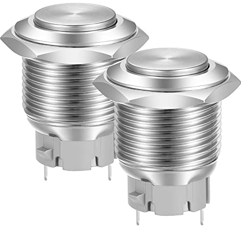 Gebildet 19mm Cabeza Alta SPST Botón Pulsador de Enganche, Interruptor de Botón de Metal de Acero Inoxidable a Prueba de Agua, Terminales de Pin de Soldadura DC 6V/12V/36V/48V, AC 110V/230V 3A 1NO