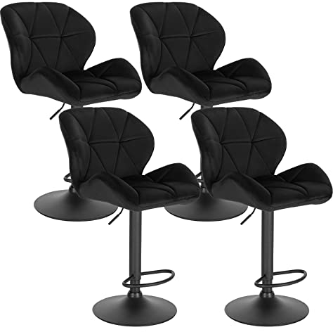 WOLTU Barhocker 4er Set Barstuhl Tresenhocker Bistrohocker Designer Hocker mit Rückenlehne, höhenverstellbar, drehbar, Samt Stahl, Schwarz BH139sz-4