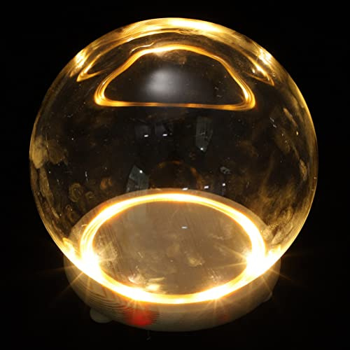 Sewroro Glass Display Dome Cloche with Wooden Base Clear Craft Snow Globes Keepsake Display Globe with Light for Xmas DIY Crafts Birthday Holiday Office Halloween Home Decoration 13cm