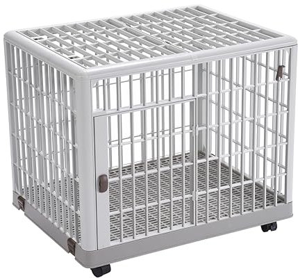 Lanco - Jaula para Mascotas Perro y Gato Premium. De plastico: Resistente y Lavable sin corrosión. con Puerta, Tapa Superior y 4 Ruedas para Mover facilmente. Medidas: 65 x 50 x 56 cm. Color Blanco
