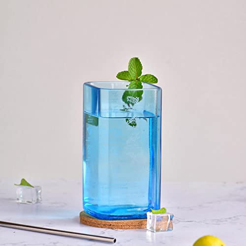GoGiftid Upcycled Glasses – 500ml Blue Highball Tumblers Created Using Bombay Sapphire Gin Bottle | Eco-Friendly Barware | Sustainable Cocktail & Gin Glasses (Pack of 1)