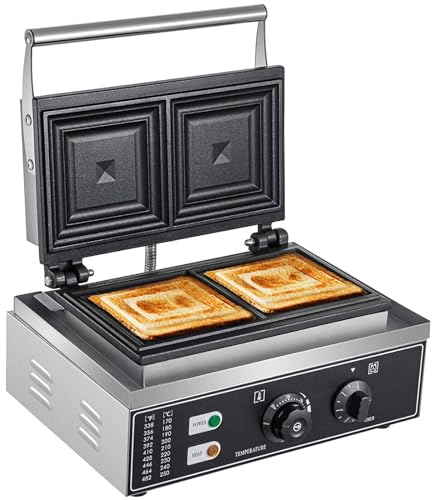 Acesunny Kommerzielle Sandwich Maker Elektrische Sandwich Toaster Maschine+Antihaftplatte Sandwichtoaster Waffle Maker 2 Scheiben Toastie Kommerzieller 1500W Antihaft