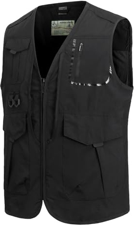 MeiLayM Gilet da Pesca da Uomo All'Aperto Gilet Multi-Tasca Gilet da Senza Maniche Traspirante Asciugatura Rapida Giacca da Lavoro Giubbino Caccia Fotografi Gilet Nero,XXL