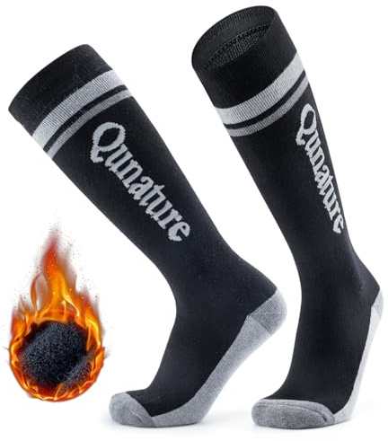 Qunature Skidstrumpor dam/herr termostrumpor 1 par Merino skidstrumpor varma ventilerande termiska skidstrumpor för vintersport skidåkning, snowboard, skridskoåkning fotstorlek 37–48, svart, 37-42 EU