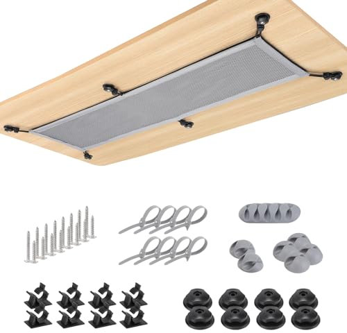 WurdeWindig Cable Management Net Under Desk, Cable Manager Kit,Flexible Under Desk Mesh, PC Cable Organization,Hide Cables For Desktop(Grey,66.5 * 24 cm)