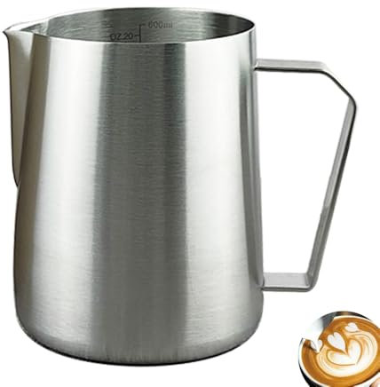 Wrobic Milk Frothing Pitcher 20oz/600ml, Stainless Steel Milk Jug for Making Latte Art and Coffee Cappuccino,Latte Art Barista Steaming Pitcher Coffee Milk Frother Jug with Scale