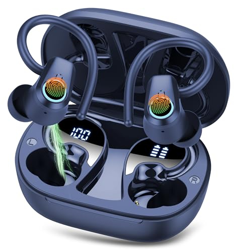 2024 Écouteurs intra-auriculaires Bluetooth 5.3 sans fil avec 4 micros, réduction du bruit, double LED, étanchéité IP7, basses profondes, pour le travail, les études, le sport, bleu