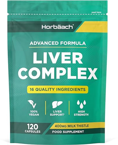 Liver Complex | con Cardo Mariano, Estratto di Carciofo, Radice di Tarassaco, Curcuma, Vitamina C, D e Altro | 120 Capsule Vegane | Integratore Depurativo Fegato | Funzione Epatica | Horbaach
