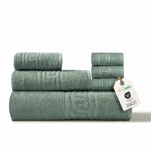 nice homeit Juego de Toallas de 6 Piezas 100% algodón, Suaves y Altamente absorbentes, Juego de Toallas para baño, Cara y bidé de Varios tamaños, Fabricado en Italia