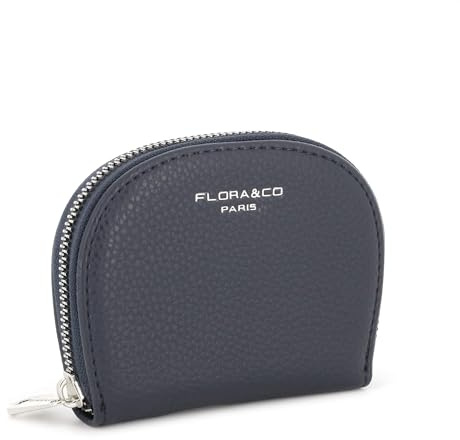 flora & co - Porte-Cartes Portefeuille Accordéon avec 11 Emplacements Cartes pour Femme - Similicuir Grainé Fermeture Eclair - Grande Capacité - Bleu
