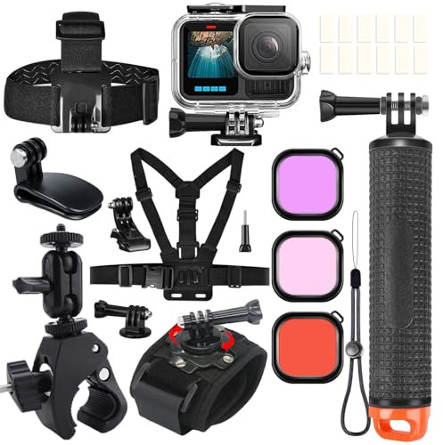 ShipeeKin Kit de Accesorios para Gopro Hero 13 12 11 10 9, Carcasa de Buceo Estanca Asa Flotante Correa de Pecho de Cabeza de Mano Pinza para Cámara Abrazadera Clip Filtros de Buceo Película Antivaho