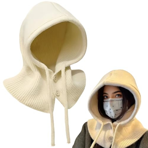 XOXVURI Bonnet Femme Hiver Balaclava Knit Beanie Avec Cordon De Serrage Charpe Chaude À Cagoule Femme Hiver Chapeaux D'Hiver Pour Femmes Chapeau Écharpe À Capuche Pour Les Sports De Plein Air