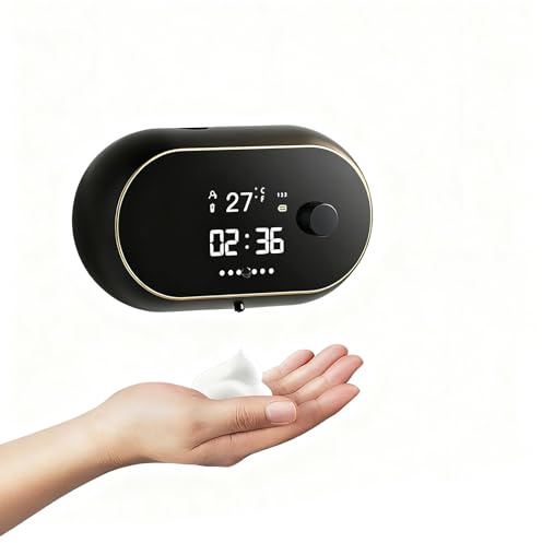 Fesatccoz Dispensador Jabón Baño Pared Automático, 3 Niveles de Espuma 450ml Dispensador de Jabón Eléctrico con Sensor y Pantalla LCD para Baño y Cocina