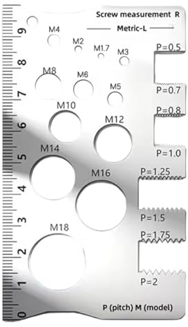 Medidor de rosca de tornillo, regla de medición para perno, regla de calibre de rosca de acero inoxidable para garaje, industrial, automoción, hogar, carpintería, construcción, metalurgia