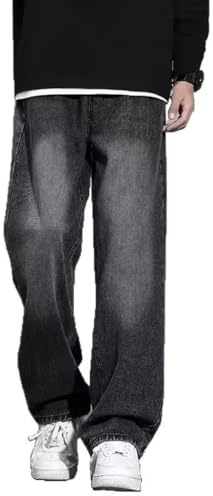 Oanviso Jeans de Ajuste Relajado de Hombre Pantalones Vaqueros Holgados Denim Jean Y2K Moda Hip Hop Pantalone Casuales Elastico Slim Fit Pantalón B Negro 3XL