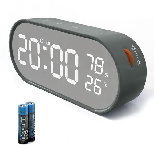 Voniobuy Sveglia digitale, sveglia con grande schermo a LED touch, 2 allarme 12/24H, funzione snooze/luminosità regolabile, monitoraggio dell'umidità e temperatura per mattina notte, batterie o porta