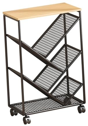 AlluraPet Iron Book Trolley with Multi-tier Design, Space-saving Mobile Bookshelf Cart for Home Office Work Area 14.57x7.87x22.44inch- Black
