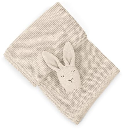 MYLILY | Babydecke aus 100% Bio-Baumwolle (GOTS) Hase Beige | Weiche Kuscheldecke Baby | Schmusetuch Baby Junge & Mädchen | Baby Decke Neugeborenen | Für Zuhause, Unterwegs & als Kinderwagen Decke