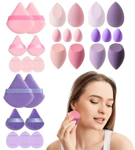 28 esponjas de maquillaje de huevo de belleza para base de maquillaje, kit de herramientas de maquillaje, pasta de pulgar.